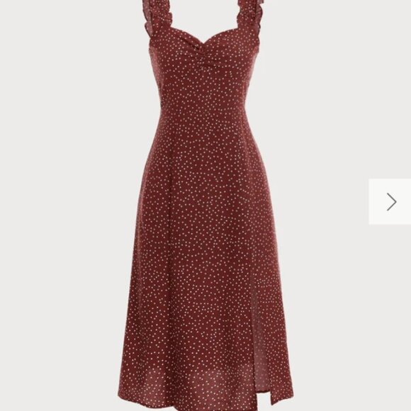 RIHOAS The Red Frill Trim Side Split Midi Dress 3 - Picture 1 of 4
